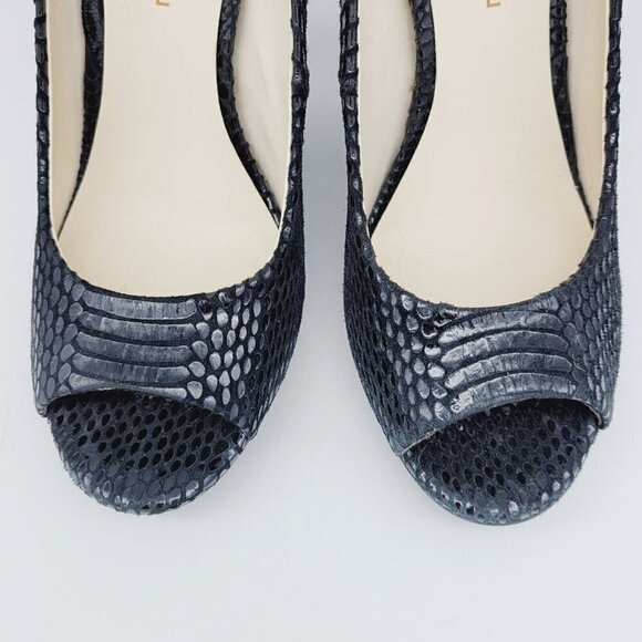 Michael by Michael Shannon Black Leather Peep Toe 4" Heels Snakeskin Texture 7.5 - Picture 2 of 13